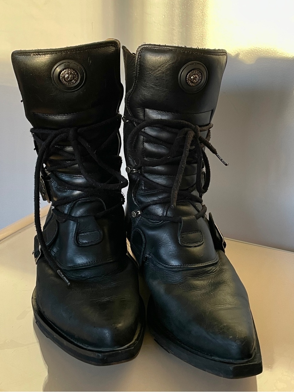 Black Leather Lace-Up Ankle Boots